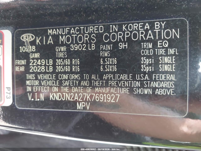 Продажа на аукционе авто 2019 Kia Soul, vin: KNDJN2A27K7691927, номер лота: 45925052
