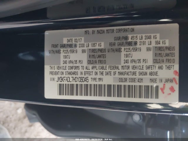 Продажа на аукционе авто 2017 Mazda Cx-5 Grand Touring, vin: JM3KFADL7H0106045, номер лота: 45925070