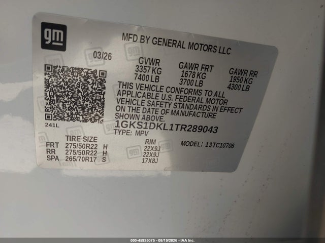 GMC Yukon 2wd Denali 2026 1GKS1DKL1TR289043 Image 9
