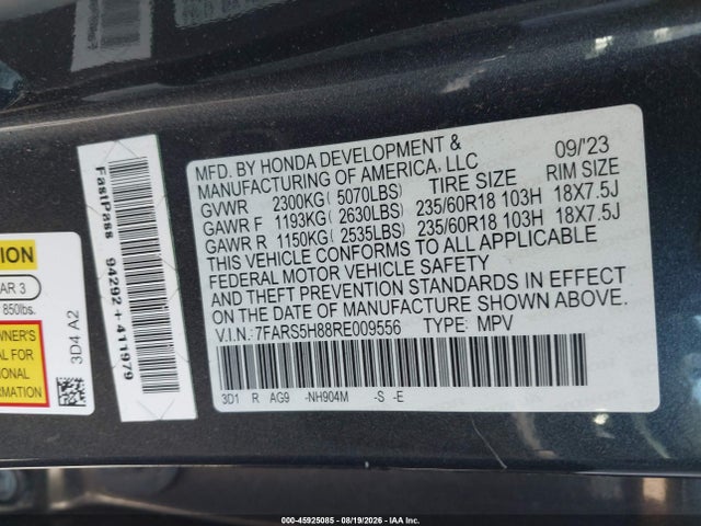 7FARS5H88RE009556 Honda Cr-v Hybrid Sport-l