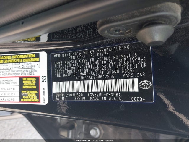 4T1K31AK9PU612556 Toyota Camry Xse Hybrid