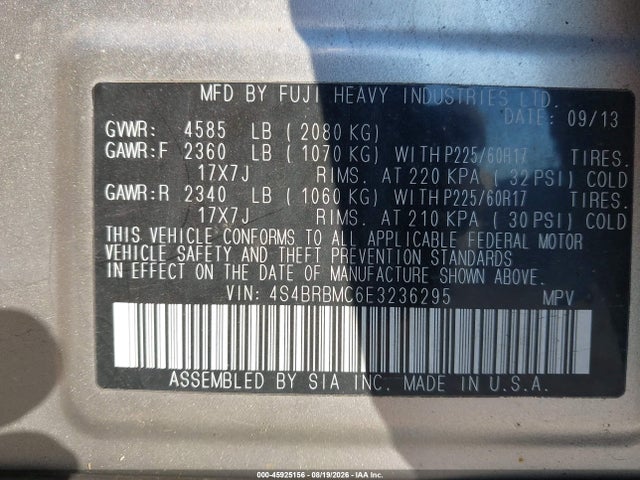 Продаж на аукціоні авто 2014 Subaru Outback 2.5i Limited, vin: 4S4BRBMC6E3236295, номер лоту: 45925156