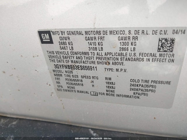 Aukcja sprzedaży 2014 Cadillac Srx Luxury Collection, vin: 3GYFNBE33ES656911, numer aukcji: 45925181