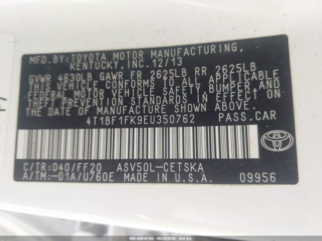 Продажа на аукционе авто 2014 Toyota Camry Se, vin: 4T1BF1FK9EU350762, номер лота: 45925180