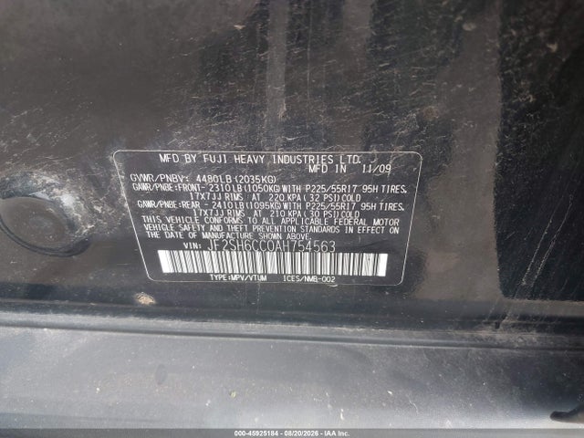 Aukcja sprzedaży 2010 Subaru Forester 2.5x Premium, vin: JF2SH6CC0AH754563, numer aukcji: 45925184