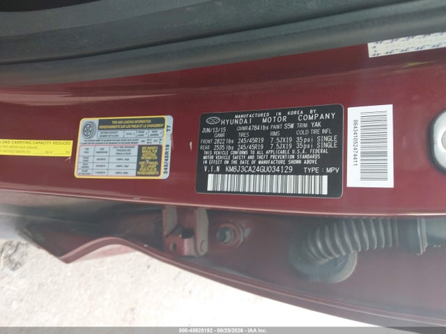 Aukcja sprzedaży 2016 Hyundai Tucson Limited, vin: KM8J3CA24GU034129, numer aukcji: 45925192