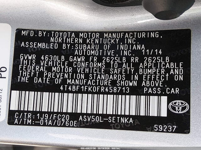 Toyota CAMRY LE 2015 4T4BF1FK0FR458713 Image 9