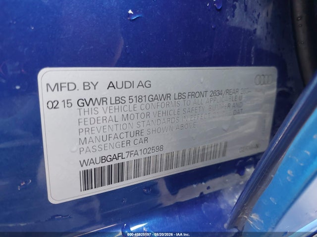 Aukcja sprzedaży 2015 Audi S4 3.0t Premium Plus, vin: WAUBGAFL7FA102598, numer aukcji: 45925197