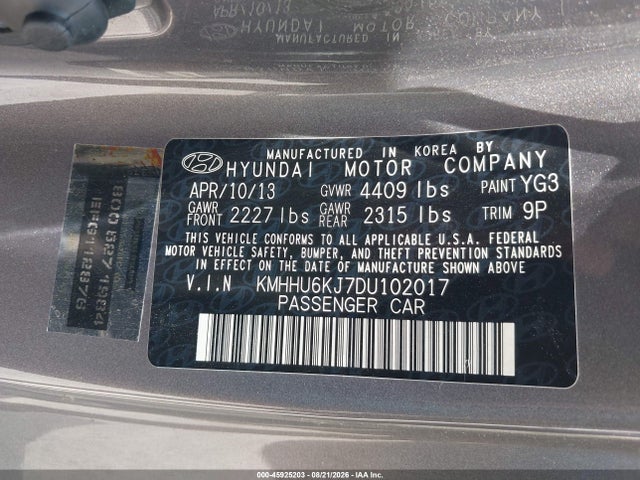 45925203 :رقم المزاد ، KMHHU6KJ7DU102017 vin ، 2013 Hyundai Genesis 3.8 Grand Touring مزاد بيع