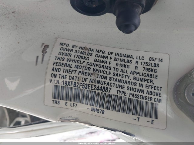 Honda Civic Lx 2014 19XFB2F53EE244887 Image 9