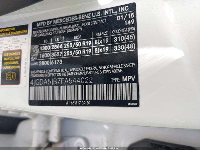 4JGDA5JB7FA544022 Mercedes-Benz ML 350