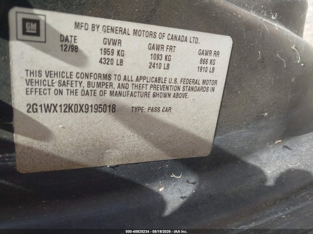 Aukcja sprzedaży 1999 Chevrolet Monte Carlo Z34, vin: 2G1WX12K0X9195018, numer aukcji: 45925234