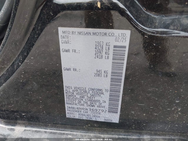 1N4BL4DV4SN369792 Nissan Altima Sv Fwd