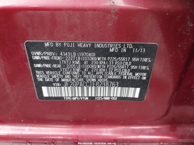 45925263 :رقم المزاد ، JF2GPACC1E8238763 vin ، 2014 Subaru Xv Crosstrek 2.0i Premium مزاد بيع