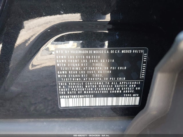 45925271 :رقم المزاد ، 3VVBR7RM5SM073122 vin ، 2025 Volkswagen Tiguan 2.0t S مزاد بيع