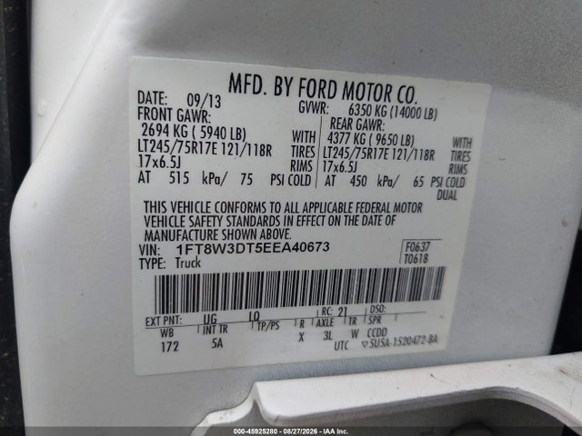 Aukcja sprzedaży 2014 Ford F-350 Lariat/xl/xlt, vin: 1FT8W3DT5EEA40673, numer aukcji: 45925280