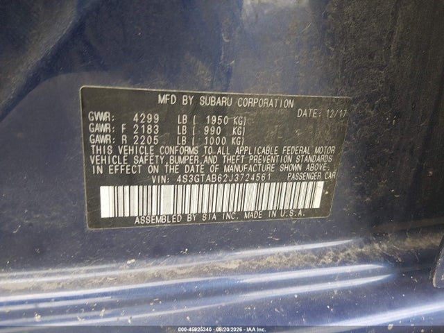 Продажа на аукционе авто 2018 Subaru Impreza 2.0i Premium, vin: 4S3GTAB62J3724561, номер лота: 45925340