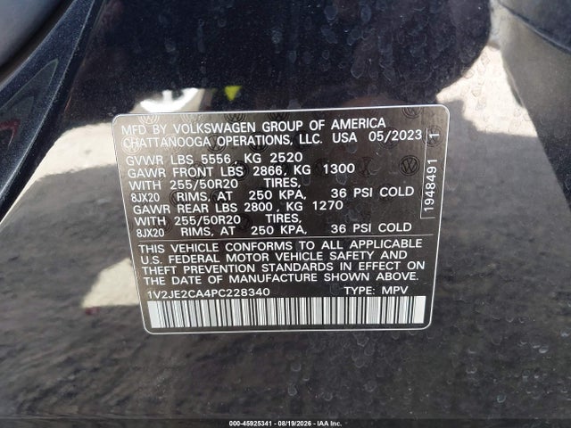 45925341 :رقم المزاد ، 1V2JE2CA4PC228340 vin ، 2023 Volkswagen Atlas Cross Sport 3.6l V6 Se W/technology مزاد بيع