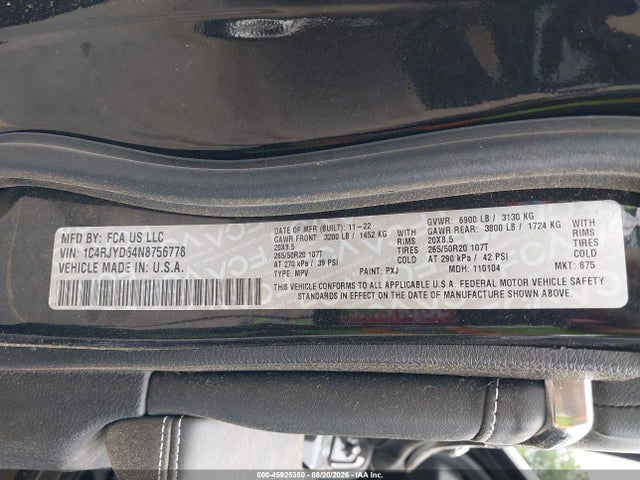 Продаж на аукціоні авто 2022 Jeep Grand Cherokee 4xe Overland 4x4, vin: 1C4RJYD64N8756778, номер лоту: 45925350