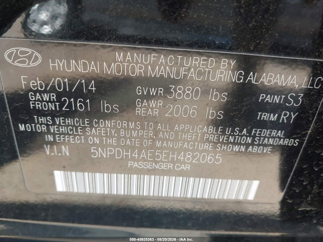 5NPDH4AE5EH482065 Hyundai Elantra Limited