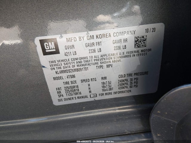 Aukcja sprzedaży 2021 Buick Encore Gx Fwd Select, vin: KL4MMDS2XMB091701, numer aukcji: 45925372