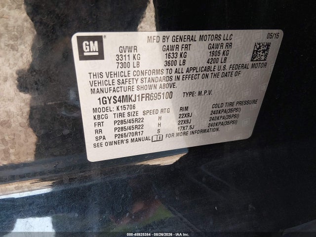 45925384 :رقم المزاد ، 1GYS4MKJ1FR695100 vin ، 2015 Cadillac Escalade Luxury مزاد بيع