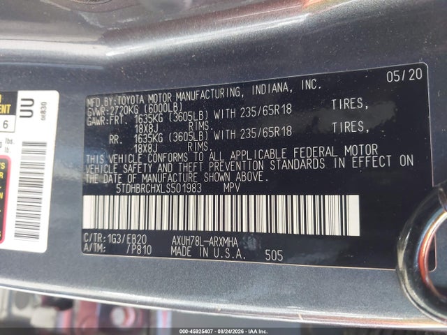 5TDHBRCHXLS501983 Toyota Highlander Hybrid Xle