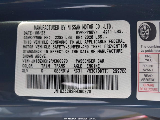 Aukcja sprzedaży 2024 Nissan Z Nismo Auto, vin: JN1BZ4CH2RM360970, numer aukcji: 45925426