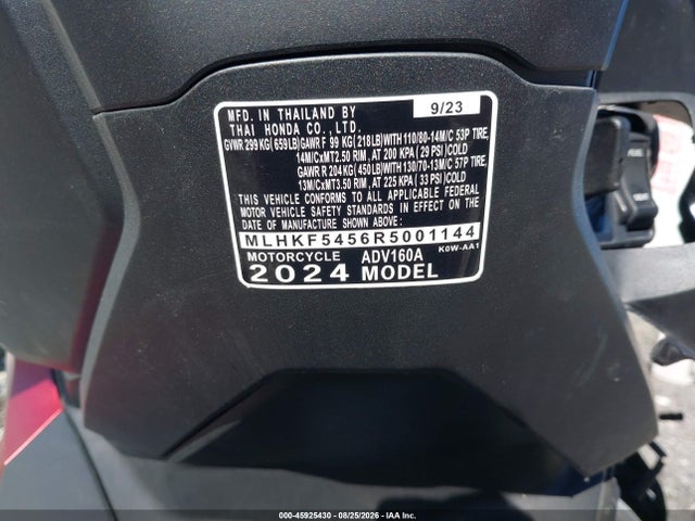 Aukcja sprzedaży 2024 Honda Adv160 A, vin: MLHKF5456R5001144, numer aukcji: 45925430