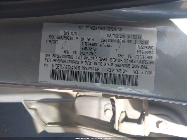 45925459 :رقم المزاد ، JM1DE1LZ7C0141431 vin ، 2012 Mazda Mazda2 Touring مزاد بيع