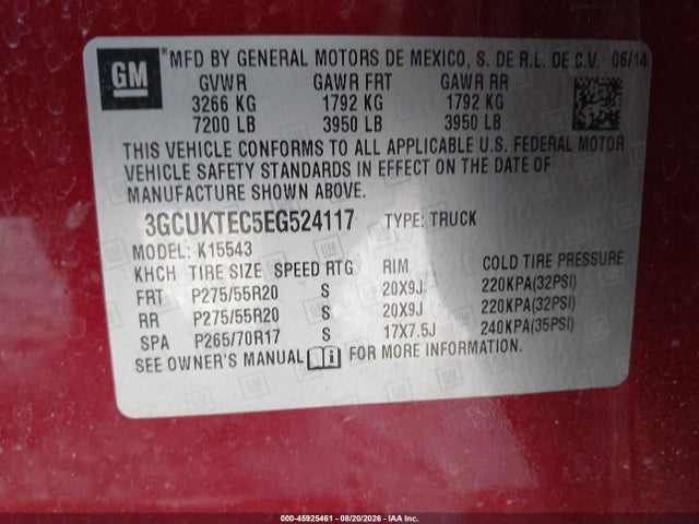 3GCUKTEC5EG524117 Chevrolet Silverado 1500 High Country