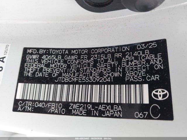 Toyota Corolla Hybrid Le 2025 JTDBCMFE5S3092041 Image 9