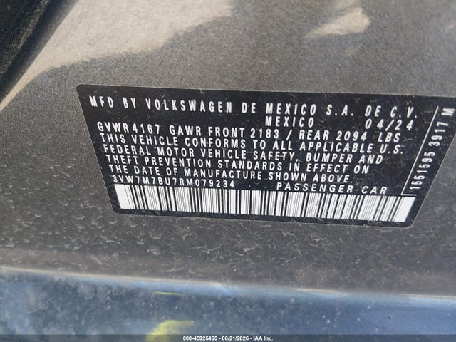 Продажа на аукционе авто 2024 Volkswagen Jetta 1.5t Se, vin: 3VW7M7BU7RM079234, номер лота: 45925465