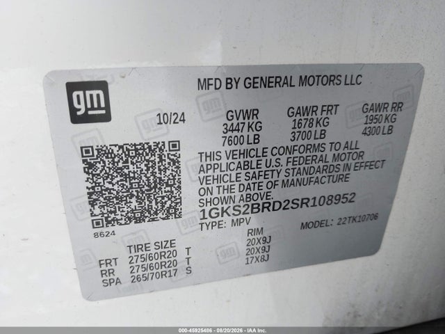 Продажа на аукционе авто 2025 Gmc Yukon 4wd Elevation, vin: 1GKS2BRD2SR108952, номер лота: 45925486