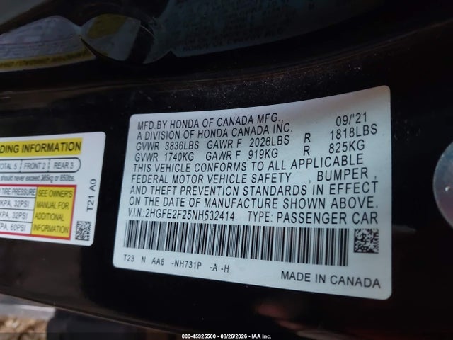 Honda Civic Lx 2022 2HGFE2F25NH532414 Image 9