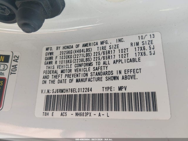 Honda Cr-v Ex-l 2014 5J6RM3H76EL012264 Image 9
