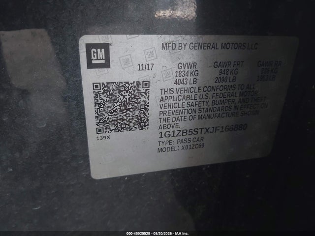 Продаж на аукціоні авто 2018 Chevrolet Malibu 1ls, vin: 1G1ZB5STXJF166880, номер лоту: 45925528