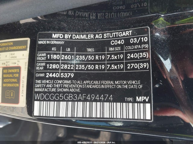 Продажа на аукционе авто 2010 Mercedes-benz Glk 350, vin: WDCGG5GB3AF494474, номер лота: 45925533