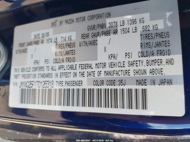 Aukcja sprzedaży 2007 Mazda Mx-5 Sport, vin: JM1NC25F170126318, numer aukcji: 45925547