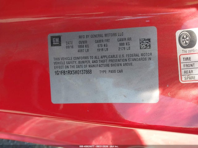 1G1FB1RX5H0137868 Chevrolet Camaro 1lt
