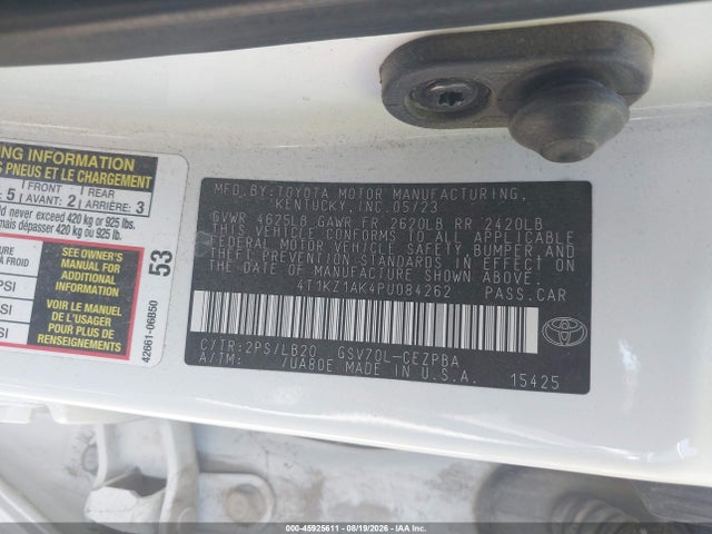 4T1KZ1AK4PU084262 Toyota Camry Xse V6