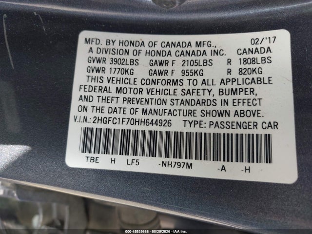 Honda Civic Ex-l 2017 2HGFC1F70HH644926 Image 9