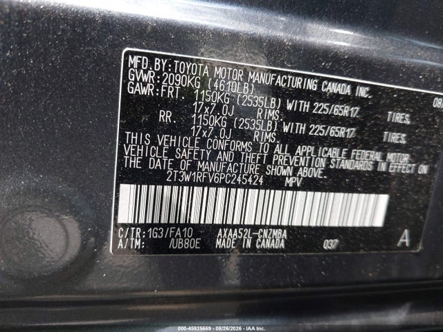 45925669 :رقم المزاد ، 2T3W1RFV6PC245424 vin ، 2023 Toyota Rav4 Xle مزاد بيع