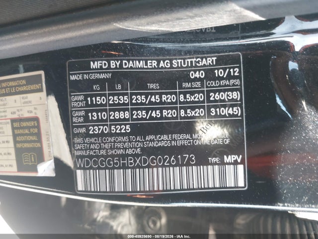 2013 Mercedes-benz Glk 350 მანქანა იყიდება აუქციონზე, vin: WDCGG5HBXDG026173, აუქციონის ნომერი: 45925690