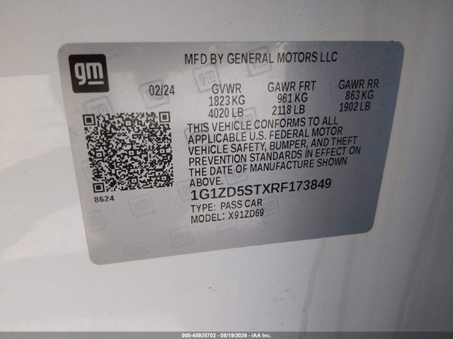 45925702 :رقم المزاد ، 1G1ZD5STXRF173849 vin ، 2024 Chevrolet Malibu Fwd 1lt مزاد بيع
