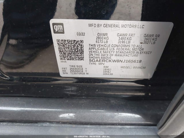 Aukcja sprzedaży 2022 Buick Enclave Fwd Premium, vin: 5GAERCKW8NJ165618, numer aukcji: 45925704