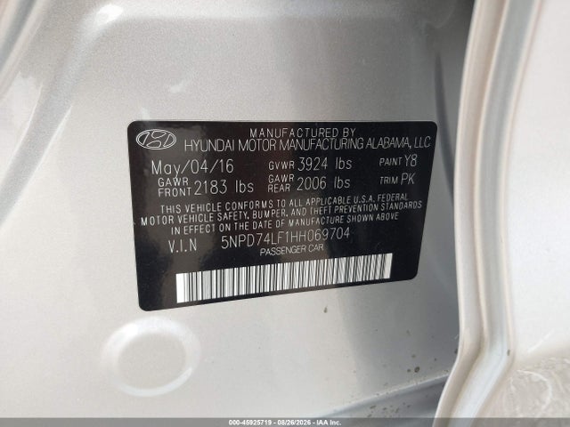 Продаж на аукціоні авто 2017 Hyundai Elantra Se, vin: 5NPD74LF1HH069704, номер лоту: 45925719