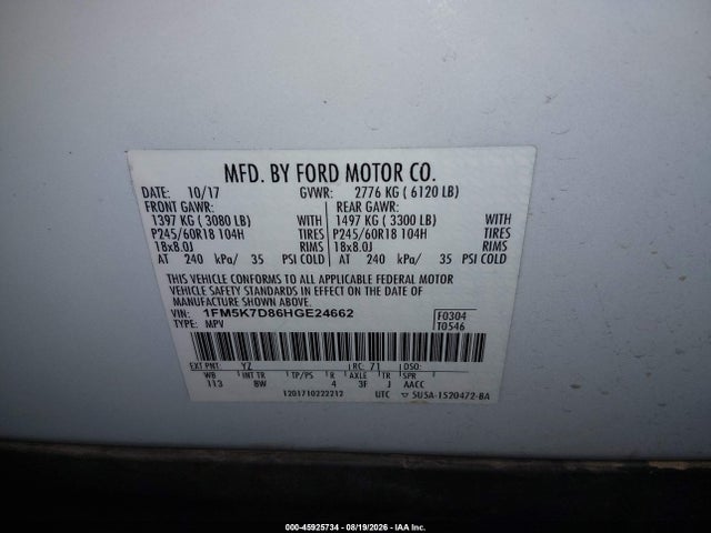 Ford EXPLORER XLT 2017 1FM5K7D86HGE24662 Image 9