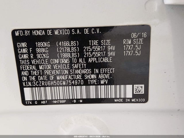 Honda HR-V EX 2016 3CZRU6H50GM754970 Image 9