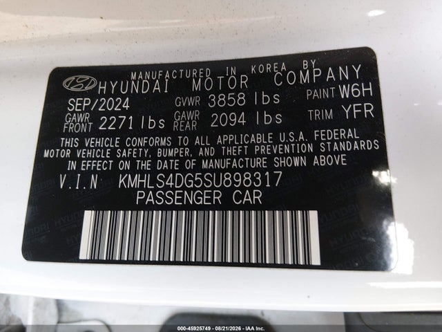 Продажа на аукционе авто 2025 Hyundai Elantra Sel Convenience, vin: KMHLS4DG5SU898317, номер лота: 45925749